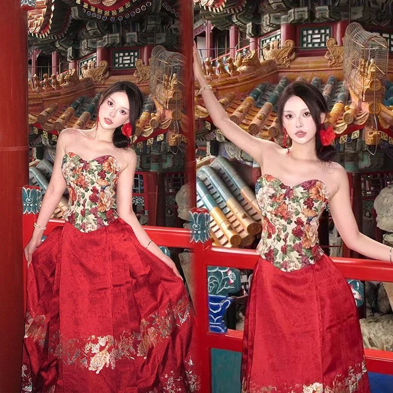 新中式汉服套装女2025新款大码胖mm国风礼服胸衣上衣马面裙两件套