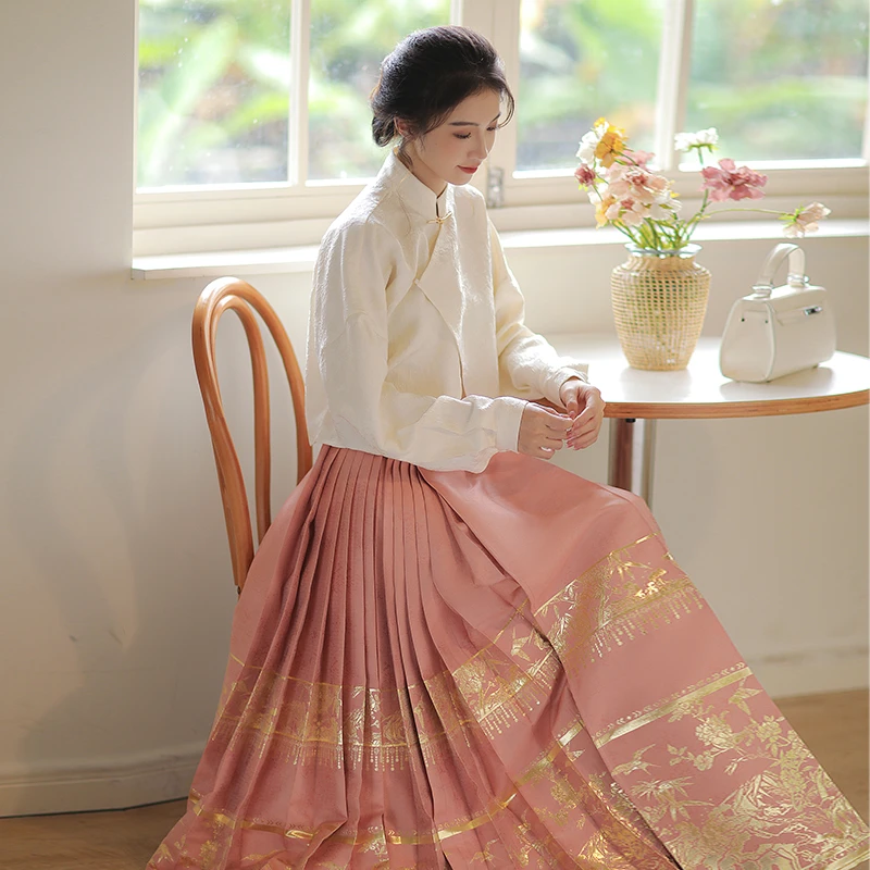 汉尚华莲【马面裙专场】浮金桃酥明制汉服织金马面裙中国风高级感