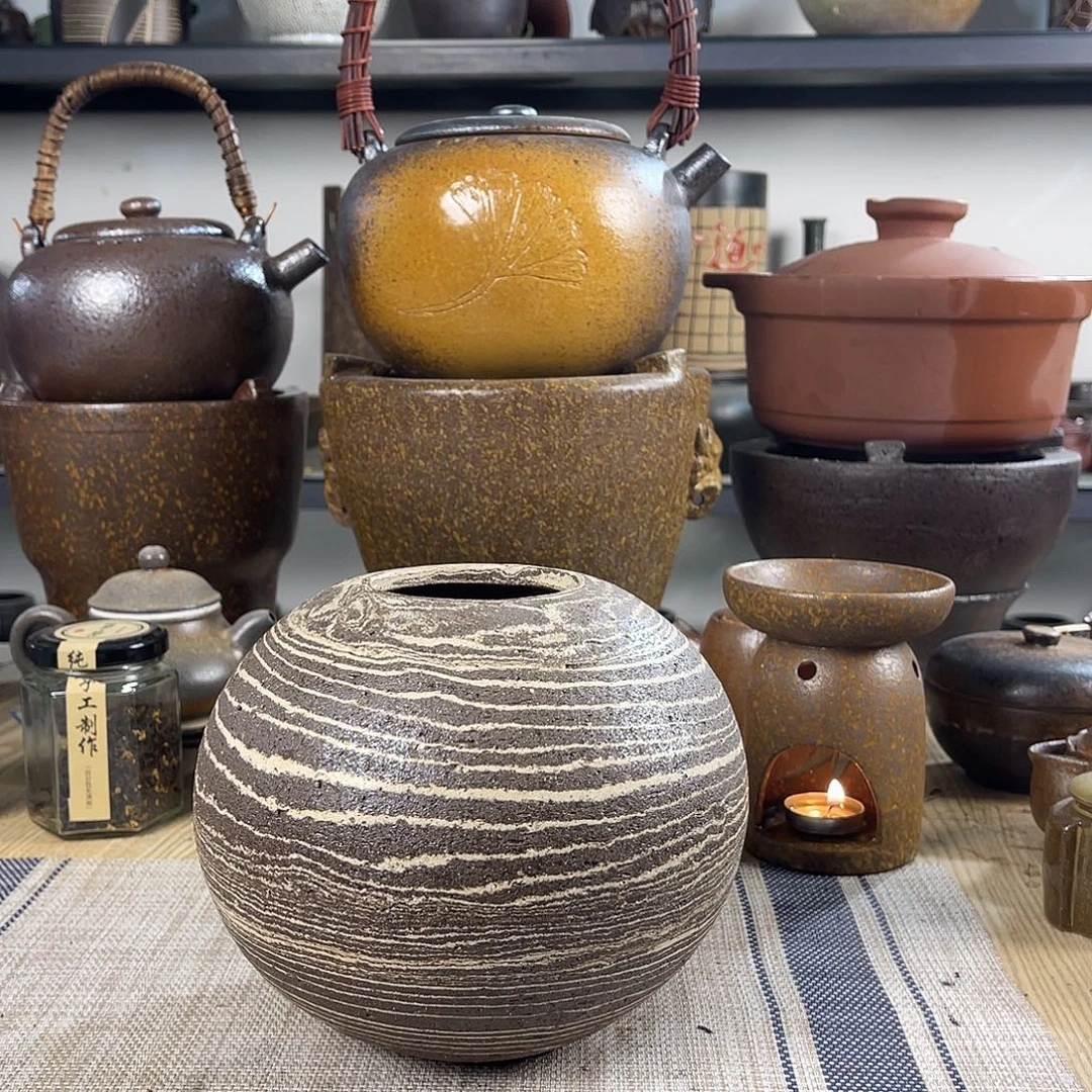 壶紫砂粗陶实用花器