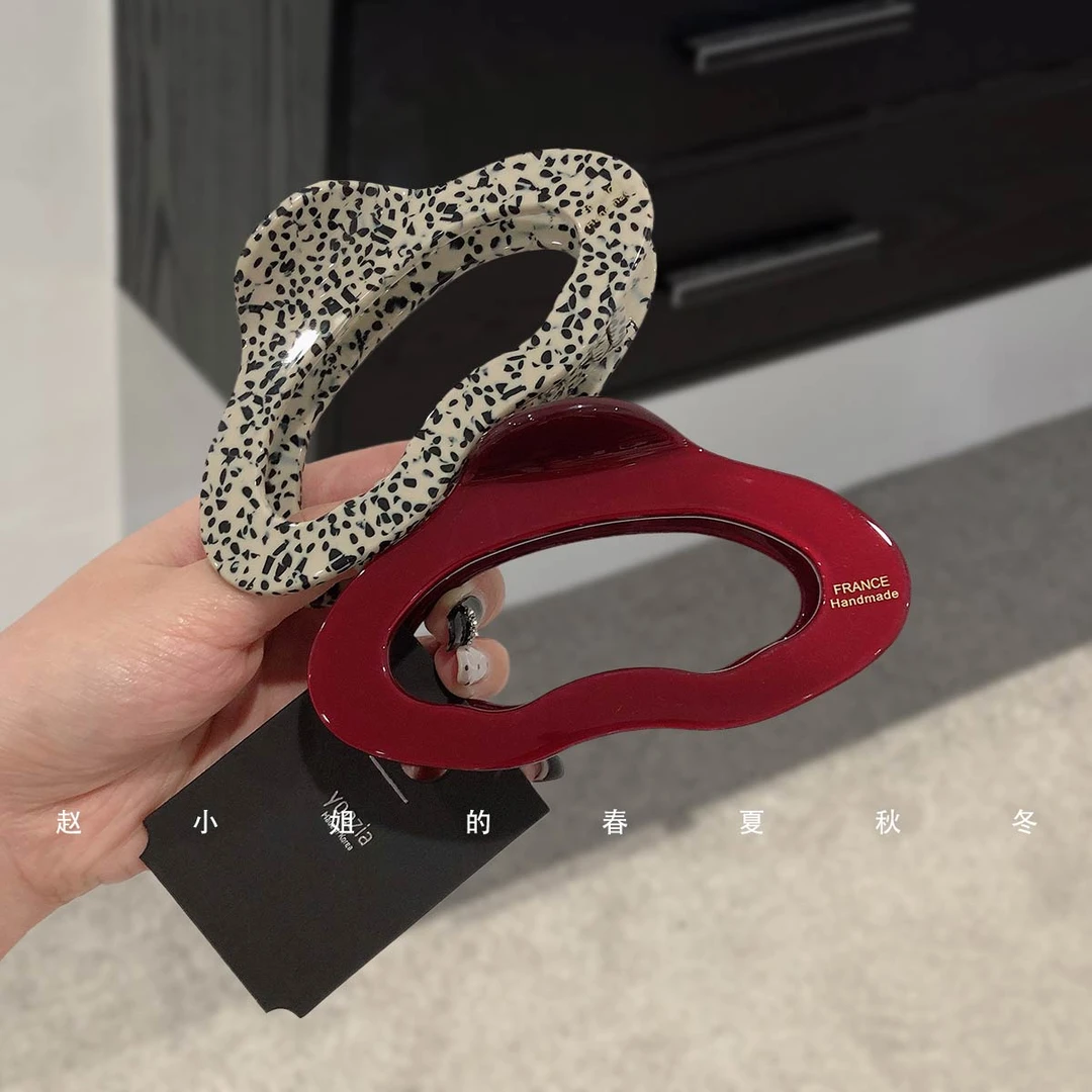 韩系头饰发饰云朵黑白波点ins风发抓夹醋酸超大号酒红鲨鱼夹