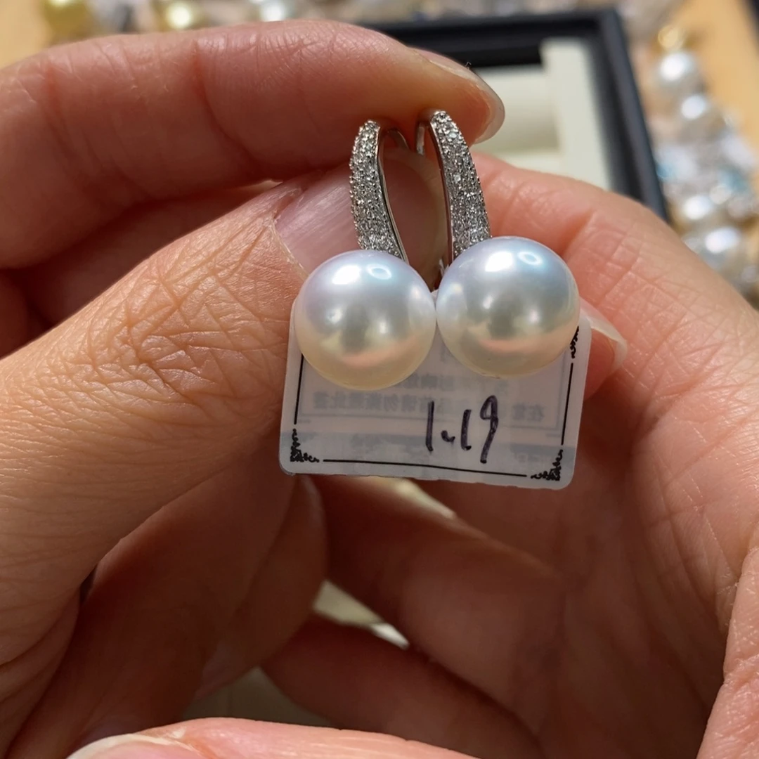 海水珍珠耳饰银S925镶嵌