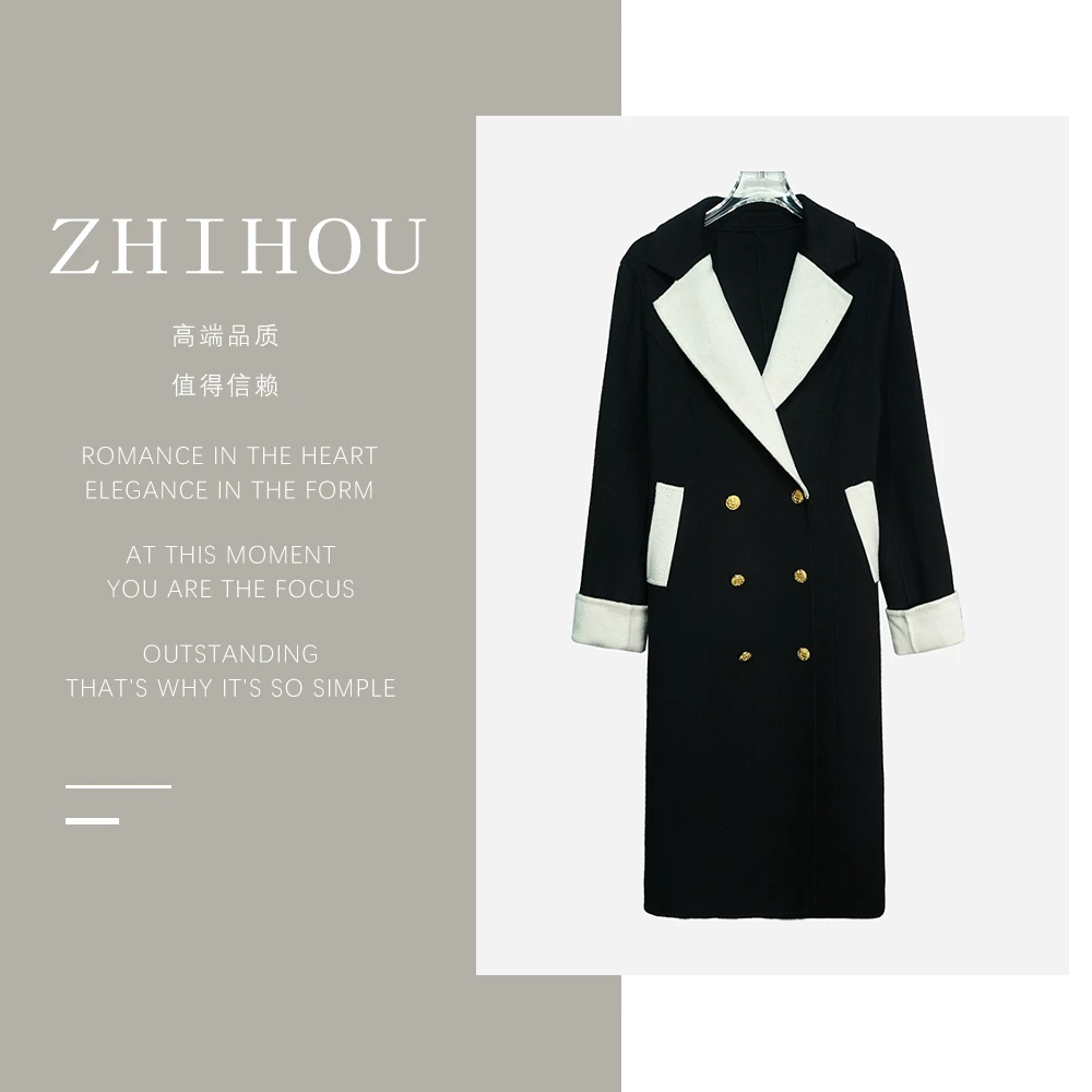 DY370【上新】高级感轻奢独特双排扣赫本风显瘦中长款大衣3（赠腰带）