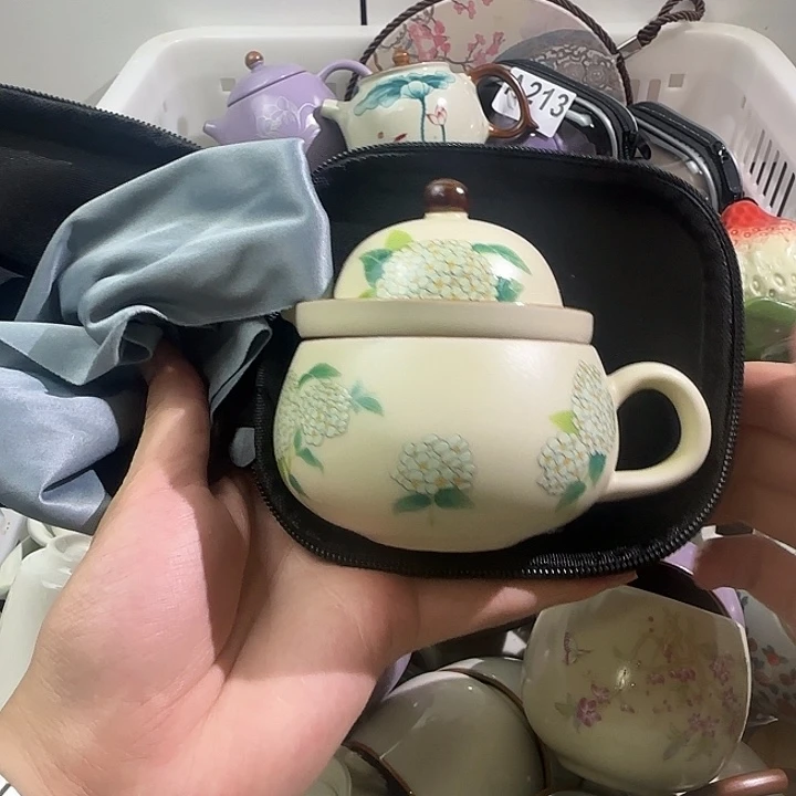 汝窑开片绣球花咖啡杯套装