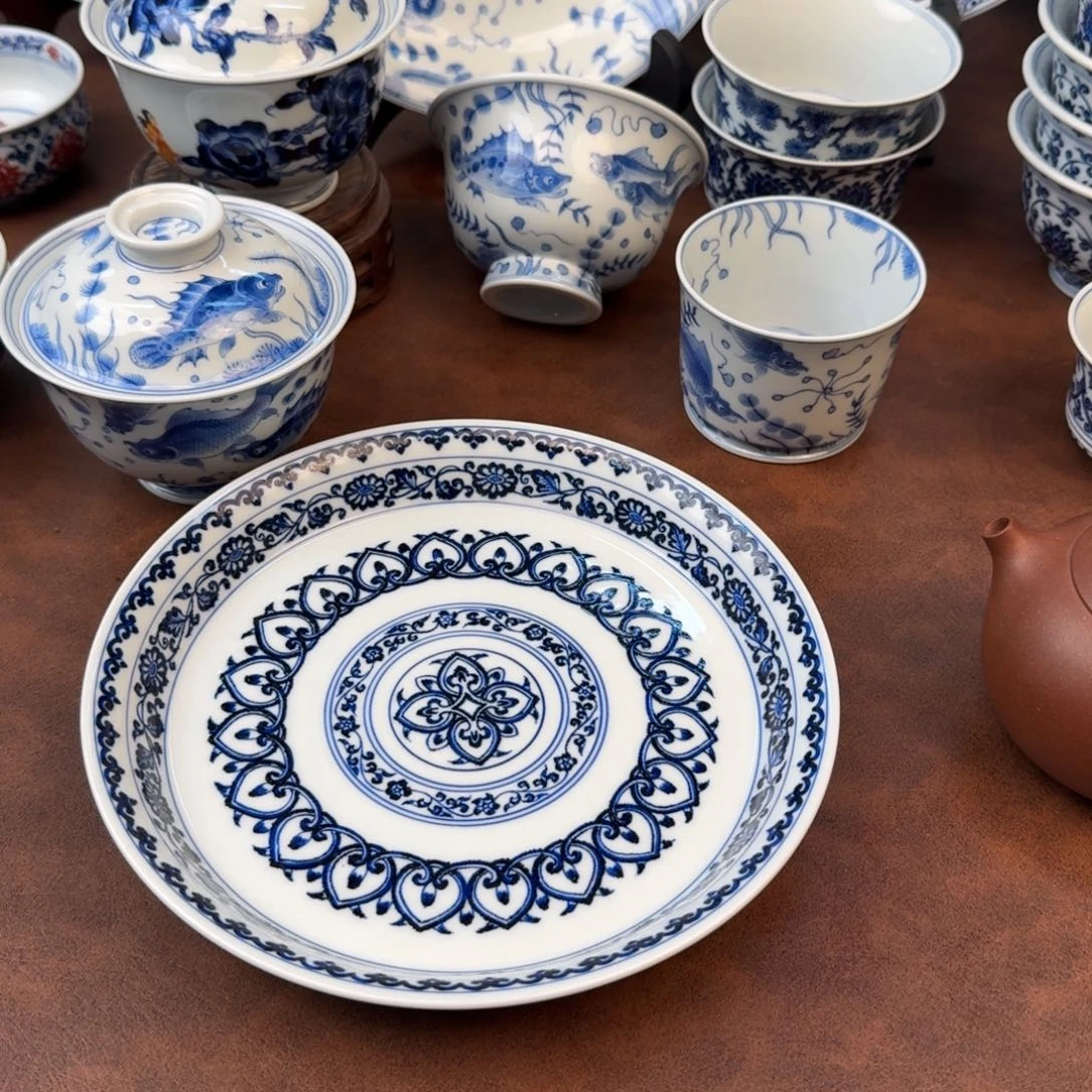 陶摆件宝相湖承手绘