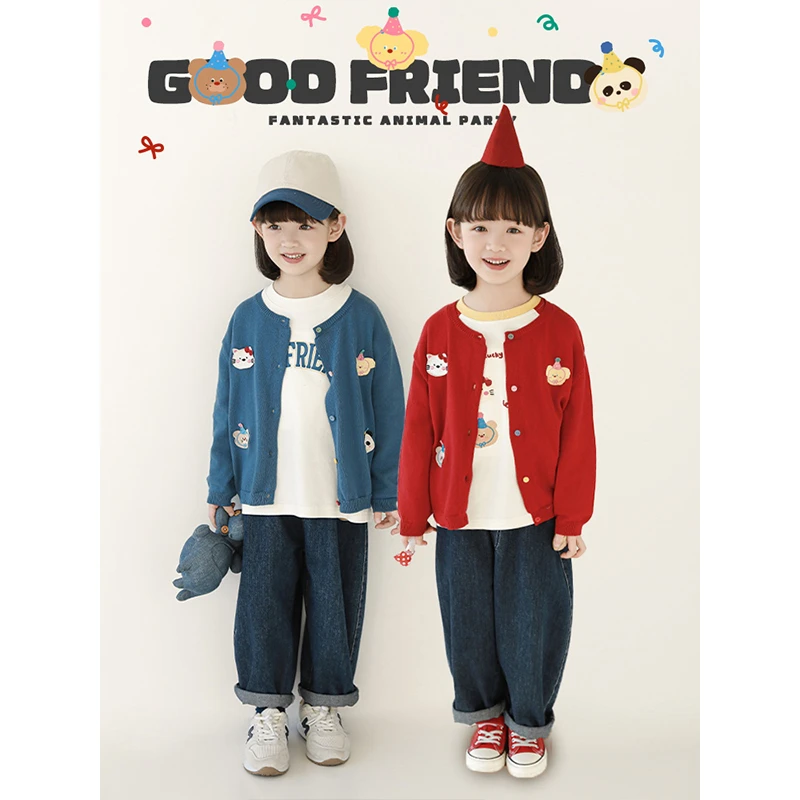 幼悠女童春装动物绣标毛衣开衫洋气儿童长袖服装宝宝上衣潮C3265