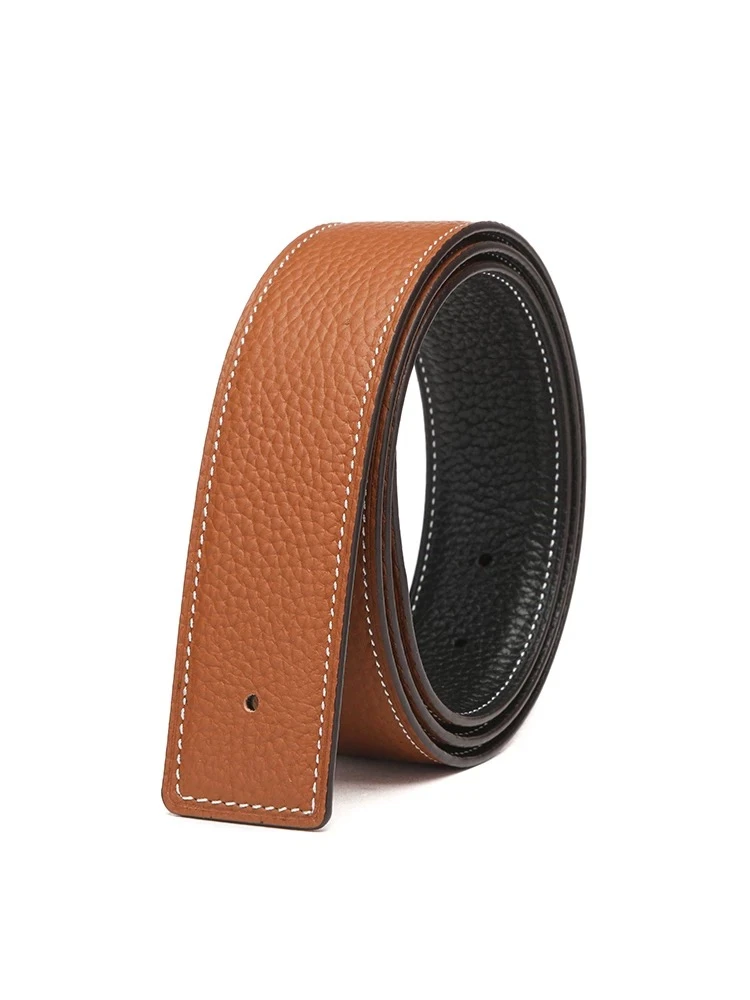 格罗妙时尚奢侈男士经典双面荔枝纹皮带平滑扣腰带【买一送一】