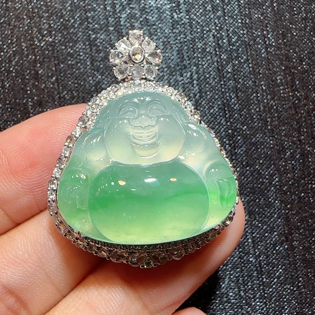吊坠(不含链)18K金镶嵌翡翠佛公