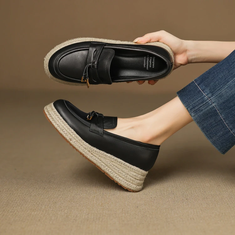 5cm 复古百搭舒适厚底单鞋春秋法式气质通勤休闲简约时尚圆头单鞋