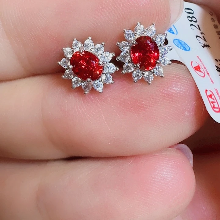 蓝宝石耳饰银S925镶嵌