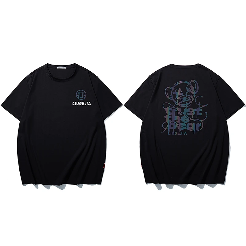 LIUGEJIA/六个加潮牌大码夏季美式七彩字母印花圆领T恤 T6304