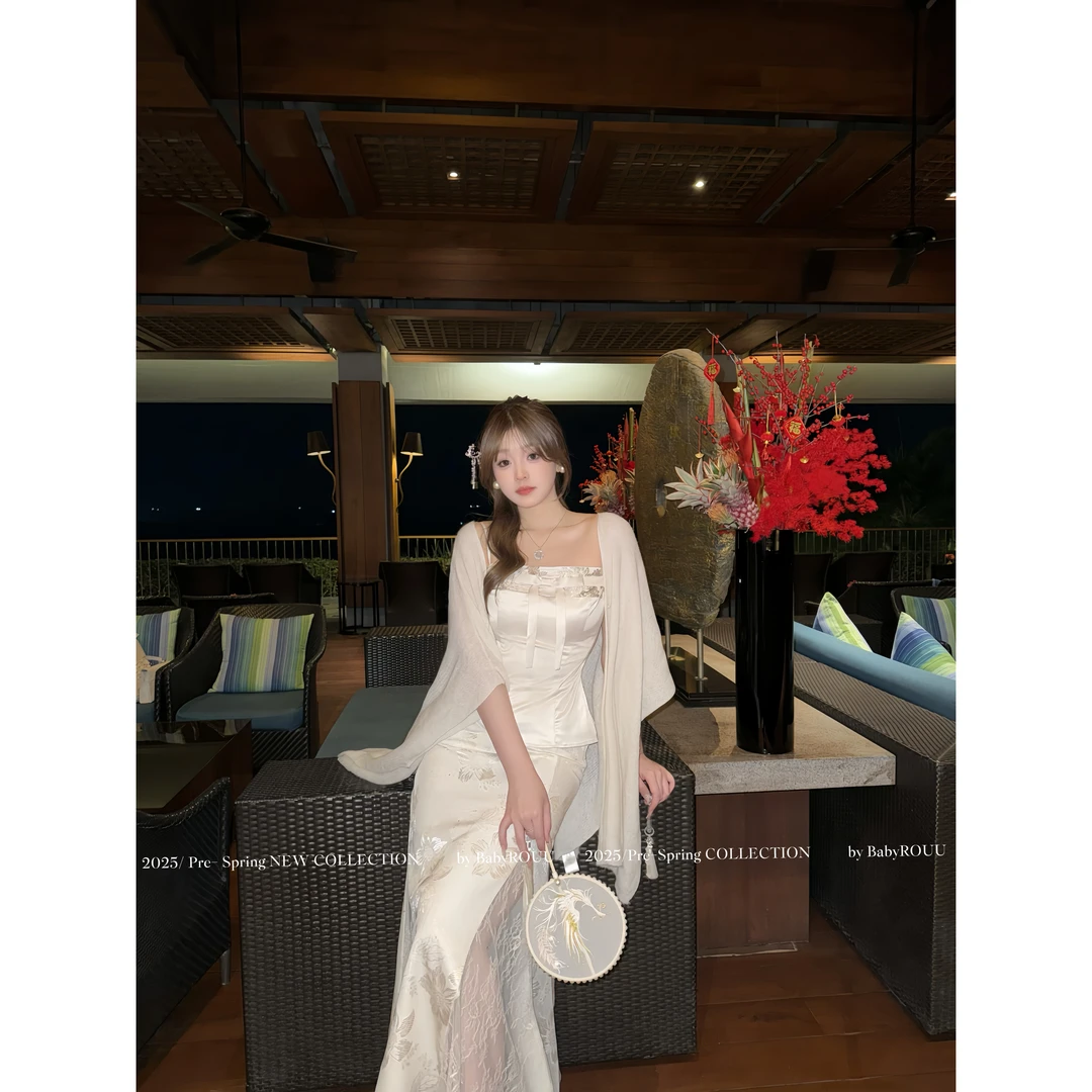 【现货】温与柔【韶华繁梦】新中式暗纹提花国风吊带开衫半裙三件套