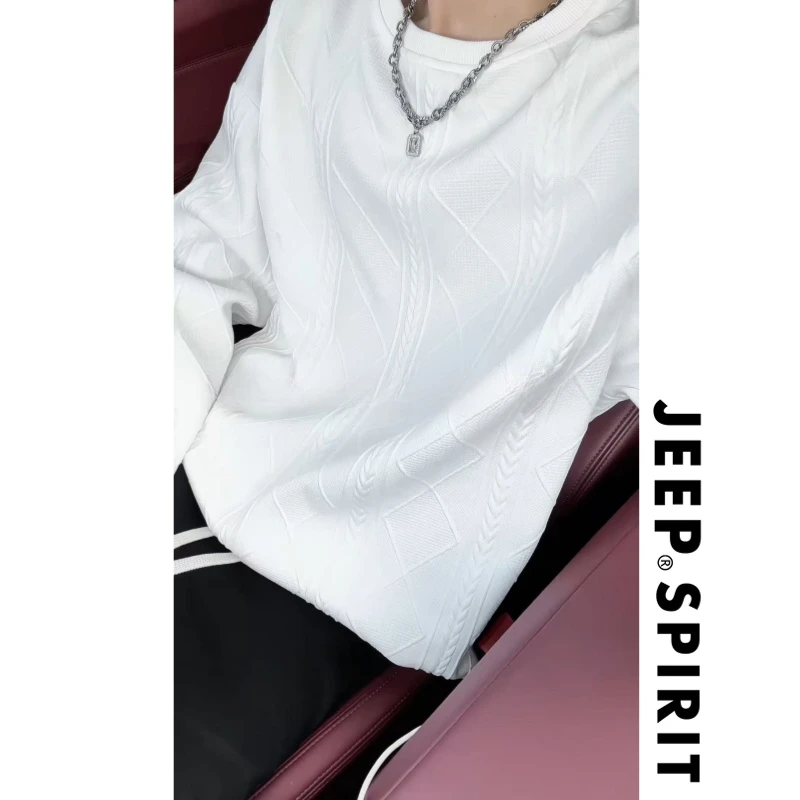 【高品质】JEEP吉普美式休闲cleanfit提花卫衣男设计感百搭简约上衣