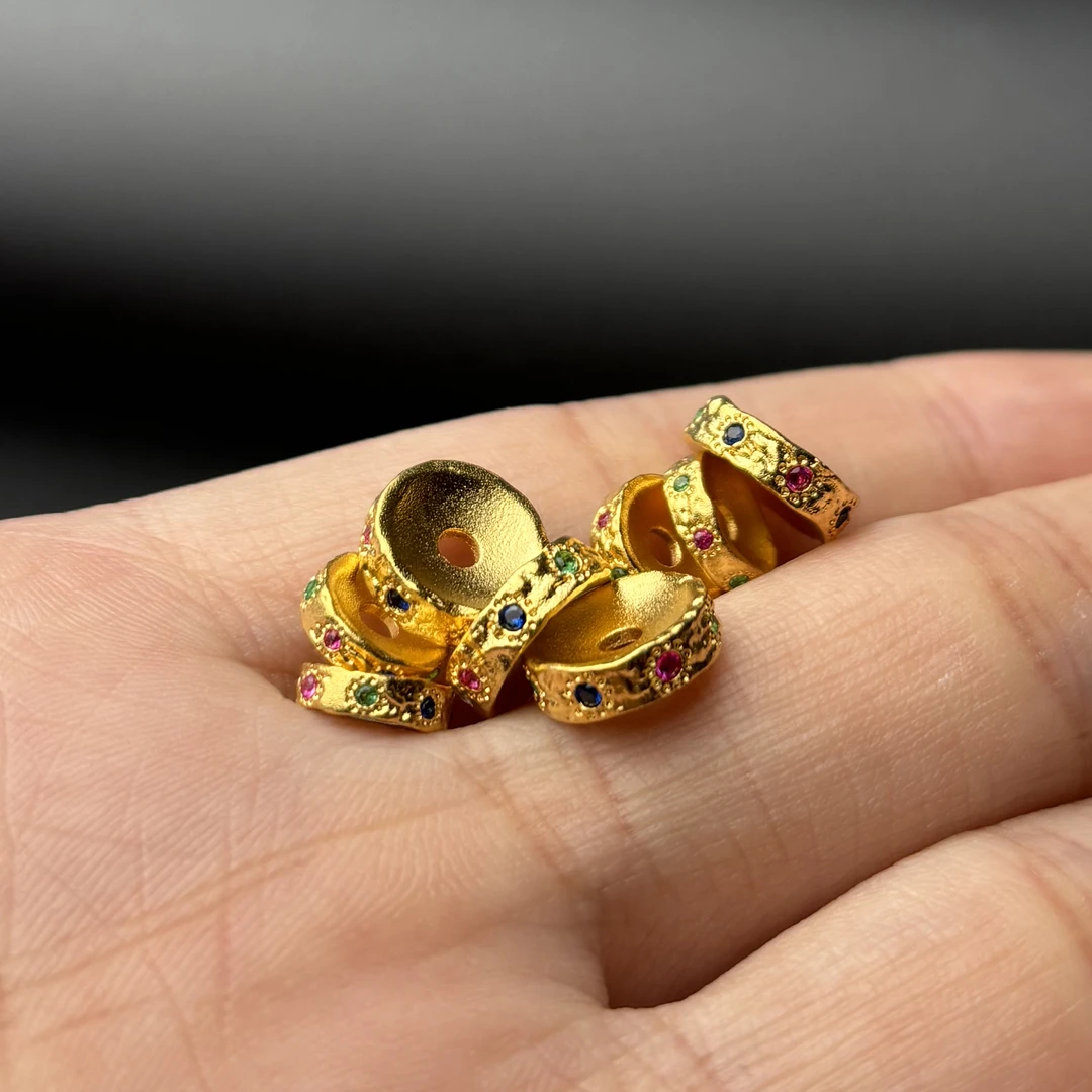 古法24K工艺黄金色925镶嵌彩宝卡环保色文玩手串diy配珠配饰隔片