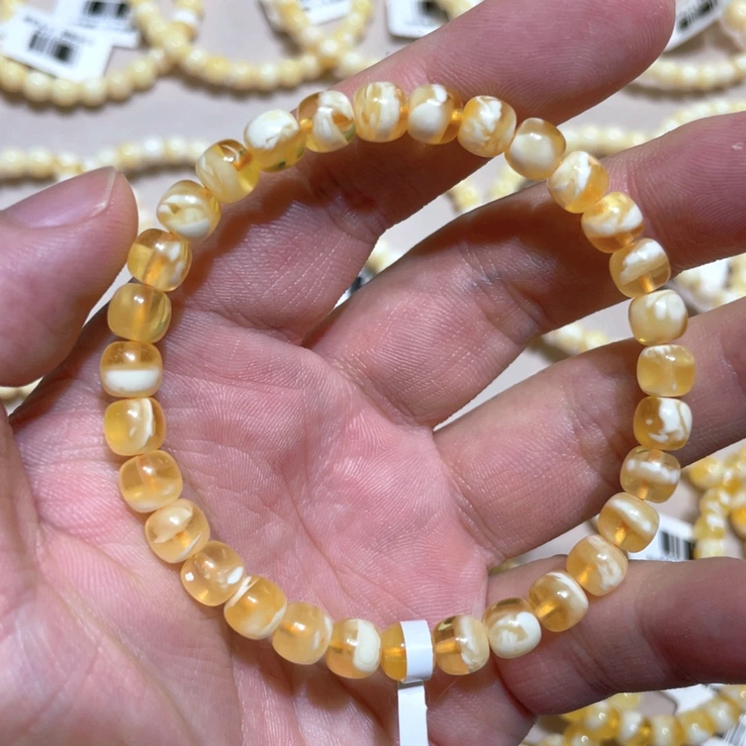 琥珀未镶嵌手链6.5mm精工高桩蜜蜡手串