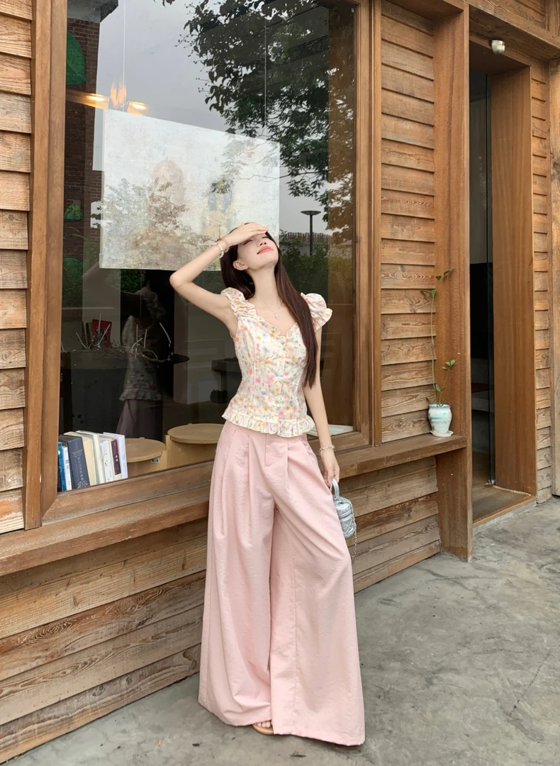 多巴胺甜美木耳边碎花衬衫上衣2025夏季新款设计感修身显瘦衬衣女