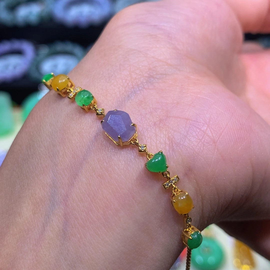 翡翠18K金镶嵌手链翡翠