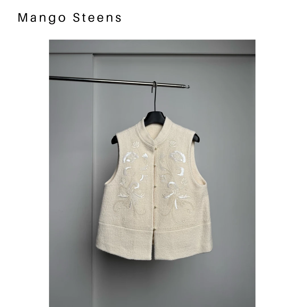 MANGO steen‘s丨新中式双面呢羊毛重工钉珠刺绣马甲I7937