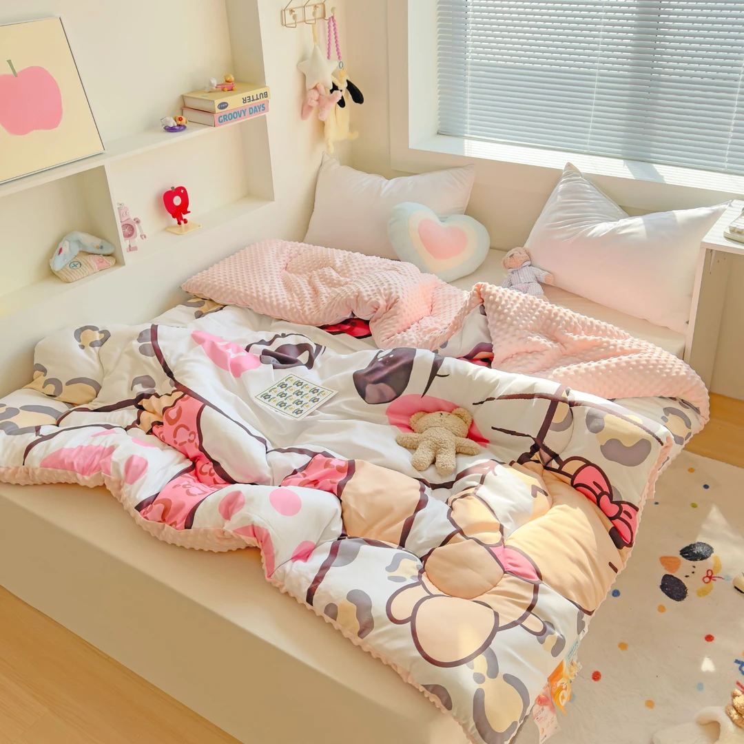 卡通粉色猫咪高端保暖豆豆被加厚冬季被子冬款双人2.0*2.3m