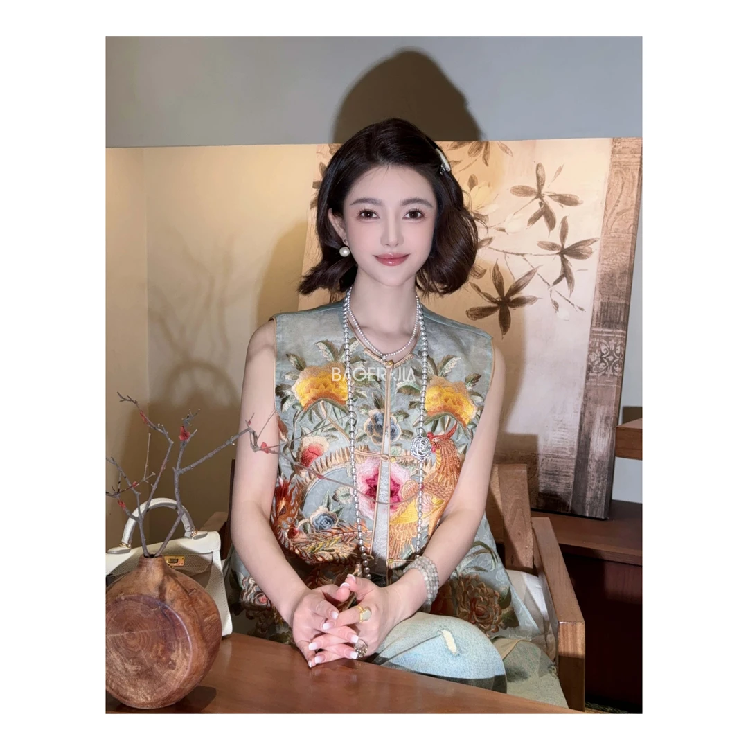 88-【凤求凰】宝儿家含幂BJ85625103XQ凤鸣朝阳重工刺绣拼接马甲