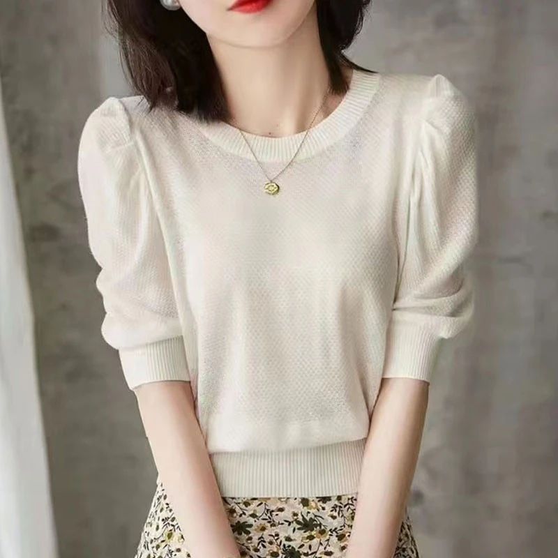 冰丝针织衫女2025夏季新款时尚法式短袖T恤薄款女士百搭气质上衣