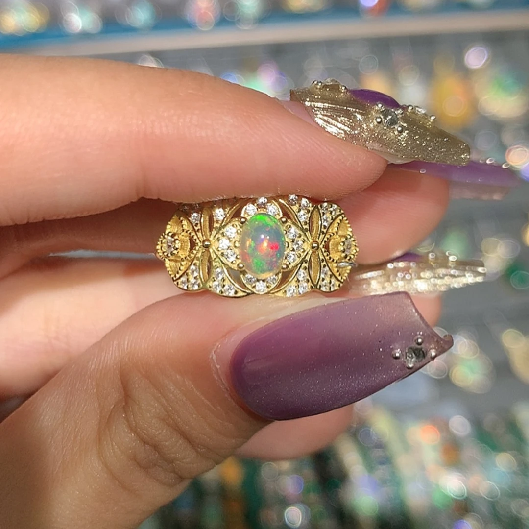 【闪购商品】欧泊银S925镶嵌戒指z欧泊