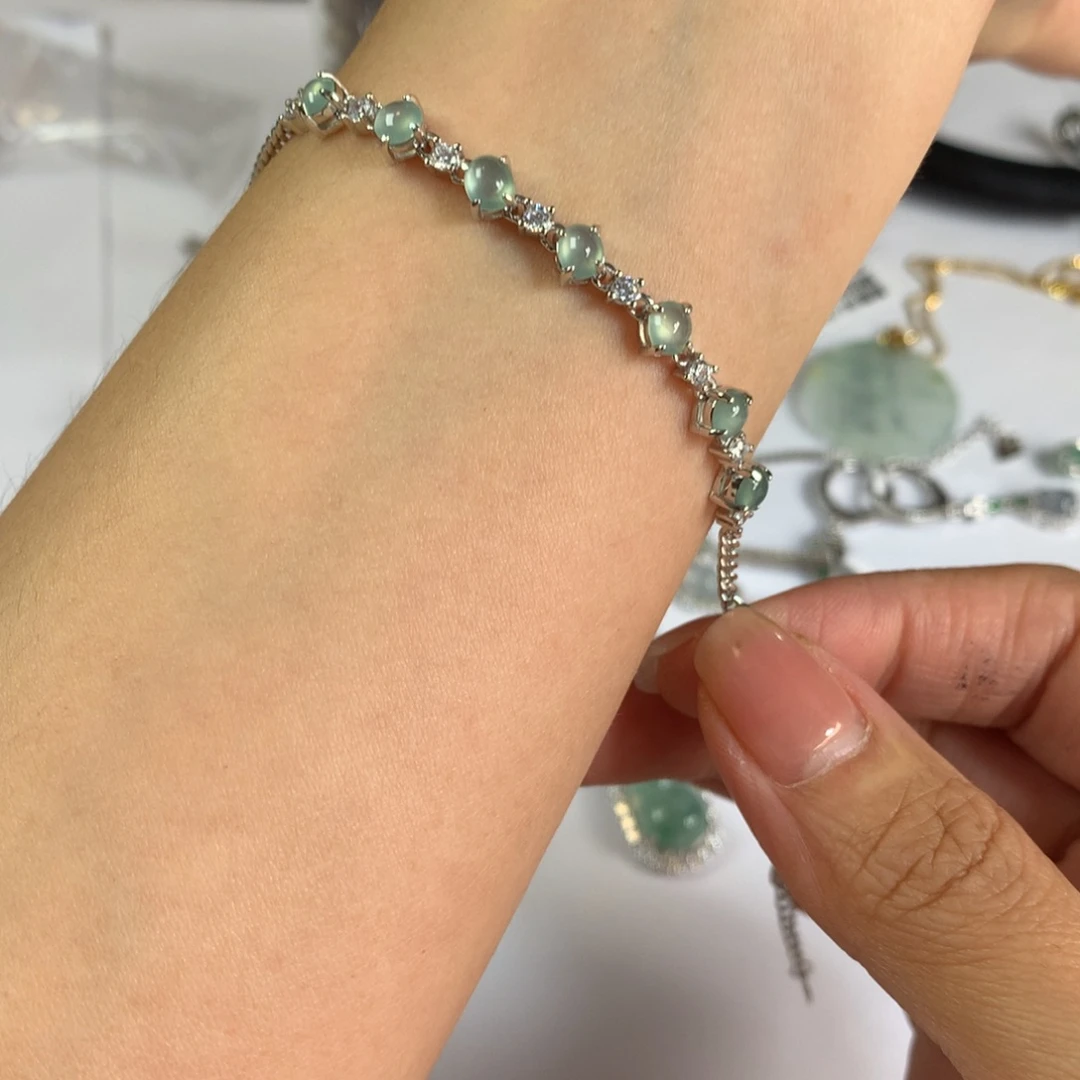 翡翠银S925镶嵌戒指手链