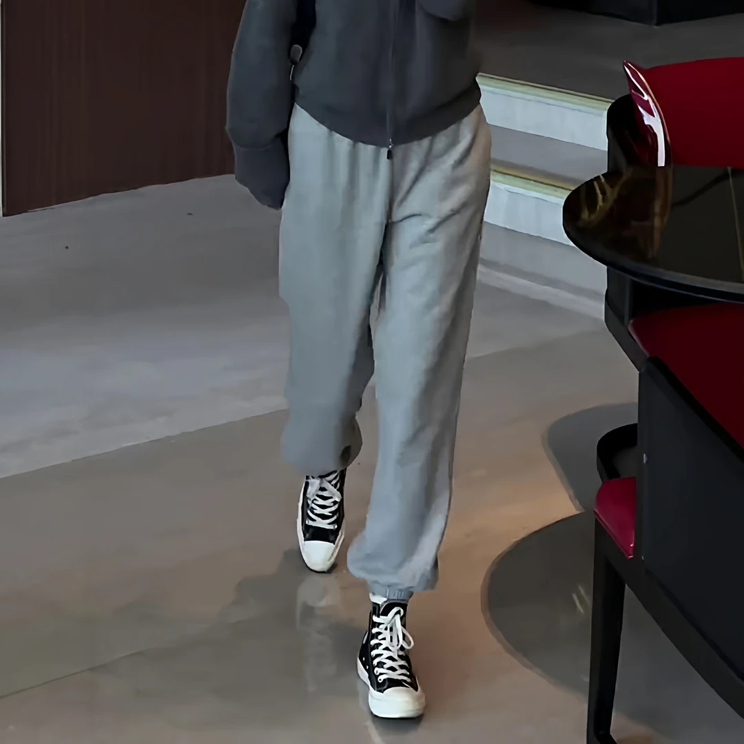 灰色阔腿裤2025新款女秋冬季卫裤束脚高腰显瘦设计感直筒裤哈伦裤