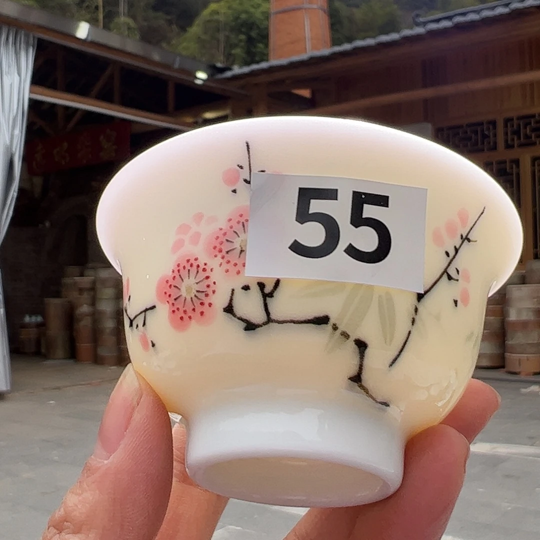 瓷柴窑 红梅小压手杯，微瑕吸烟