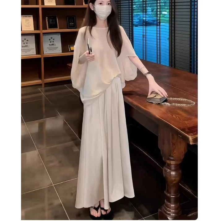 夏季韩系清纯系穿搭轻奢高级感巨好看茶里茶气醋酸缎面连衣裙套装