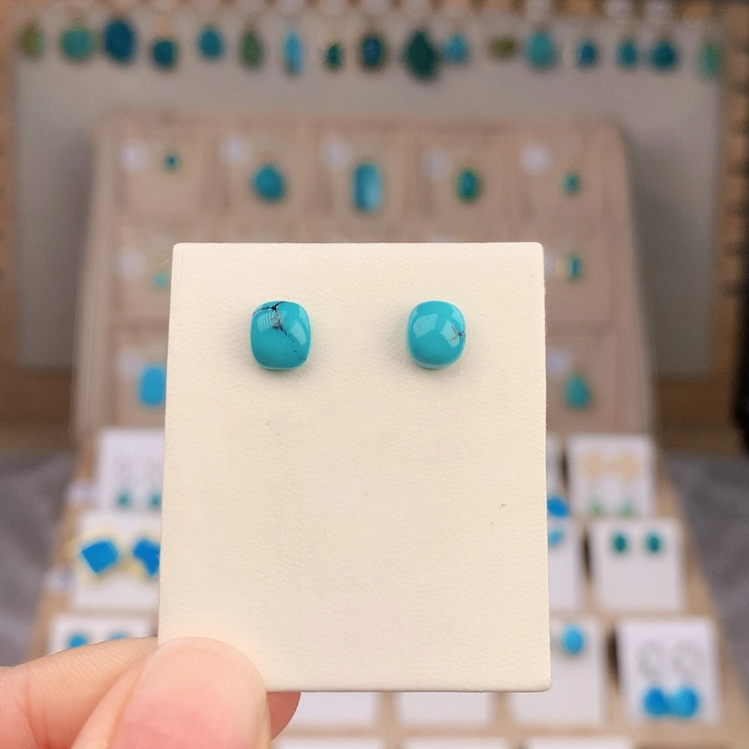 绿松石银S925镶嵌耳饰