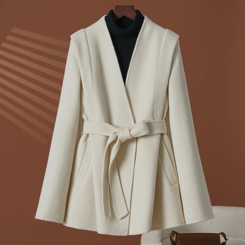 米白色双面羊绒大衣女中长款2026新款小个子气质高级感羊毛呢外套