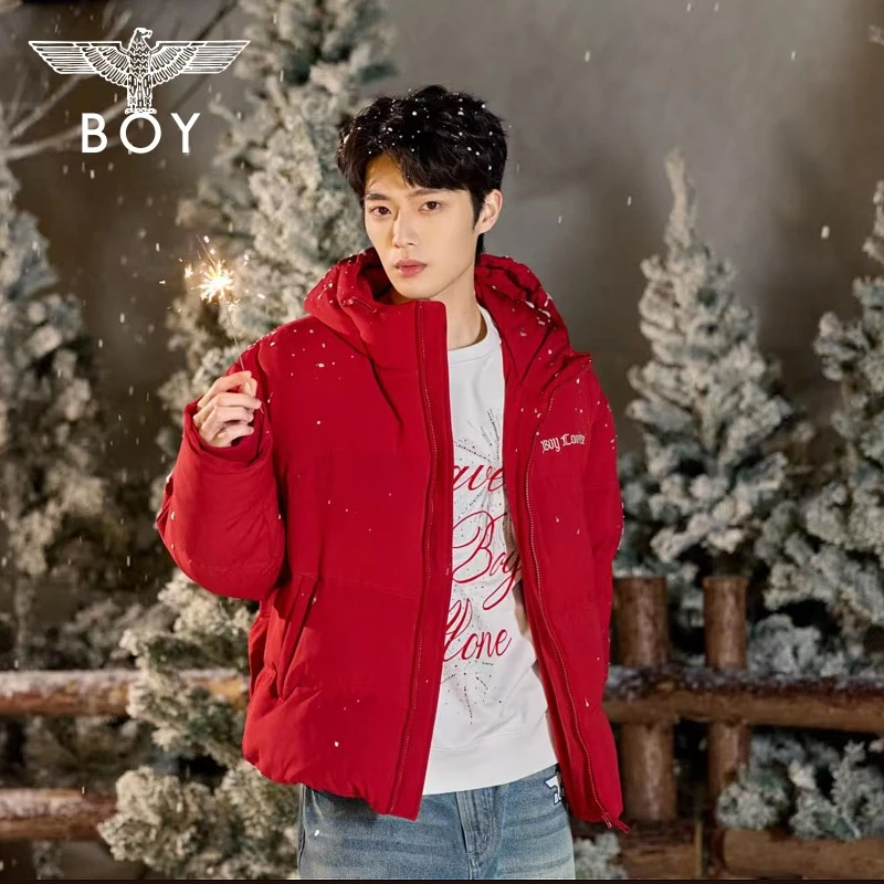 BOY LONDON25年秋冬红色短款潮流羽绒服时尚男女90绒外套N28036