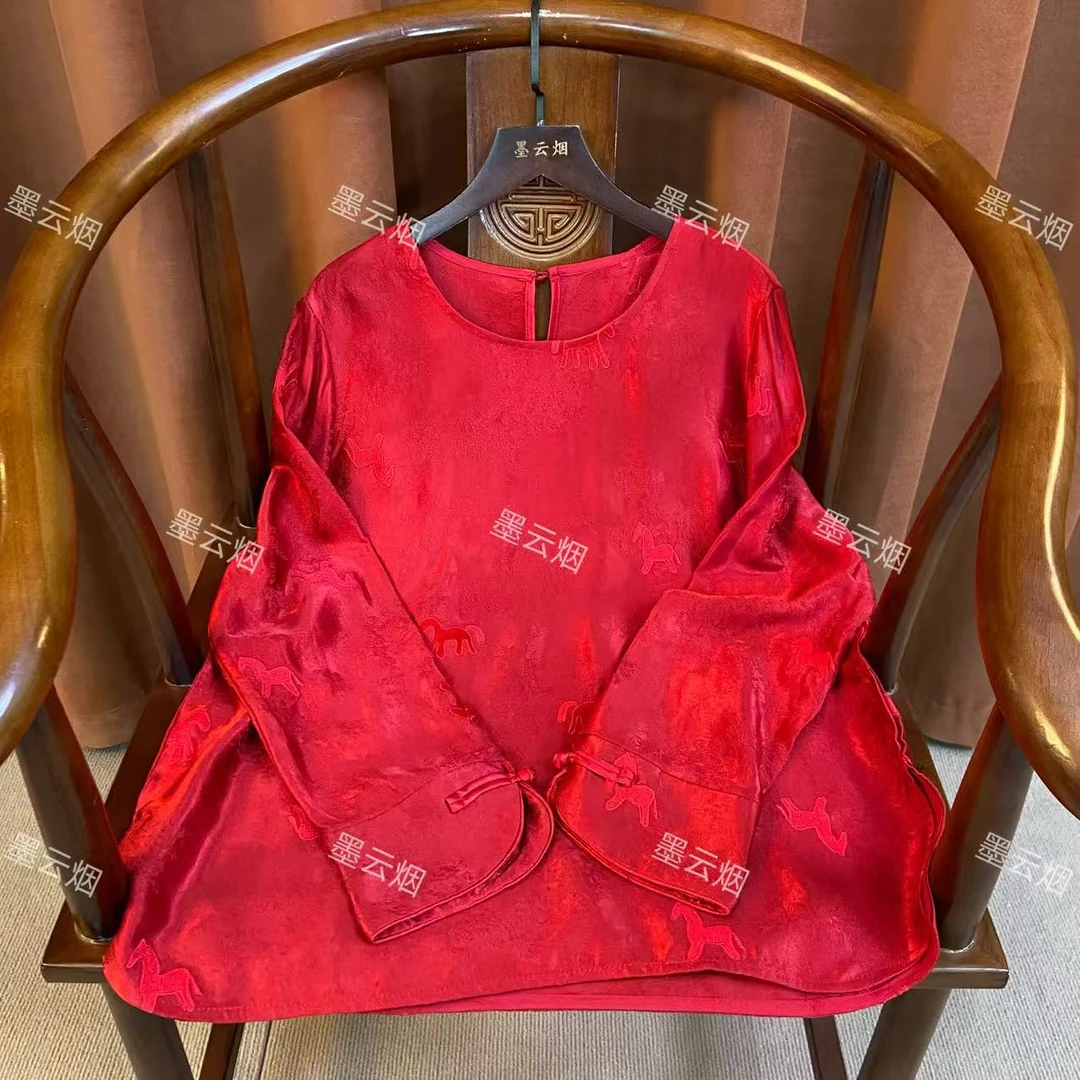 【赤马】 新中式时尚女装高档气质复古优雅百搭打底衫国风女士衬衫