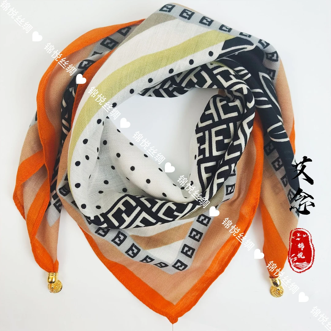 【艾念】高端秋冬新款新中式棉麻磁吸扣小方巾70*70（A380）