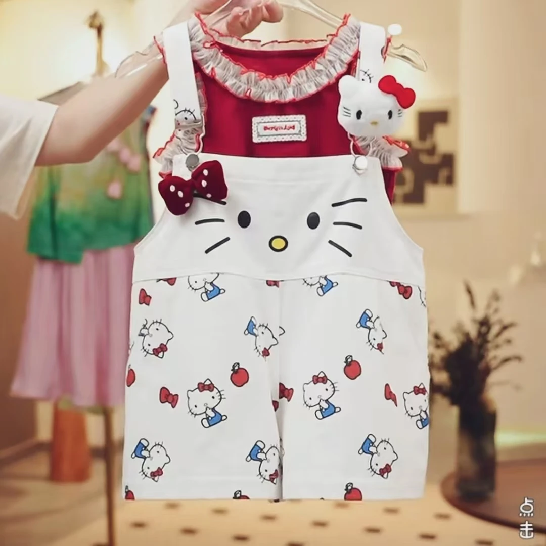 【现货】儿童女童韩版时尚宽松可调节背带裤夏款上衣宝宝连体短裤夏