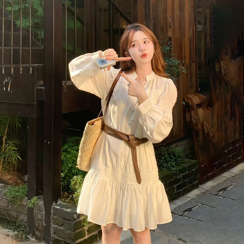 LUMINA丨法式褶皱高级甜美仙女连衣裙女新款显瘦气质裙子+送腰带