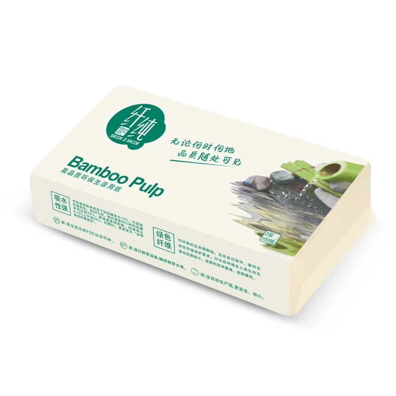纤纯竹浆本色卫生纸QRA2L100餐巾纸2层100抽商用面巾纸