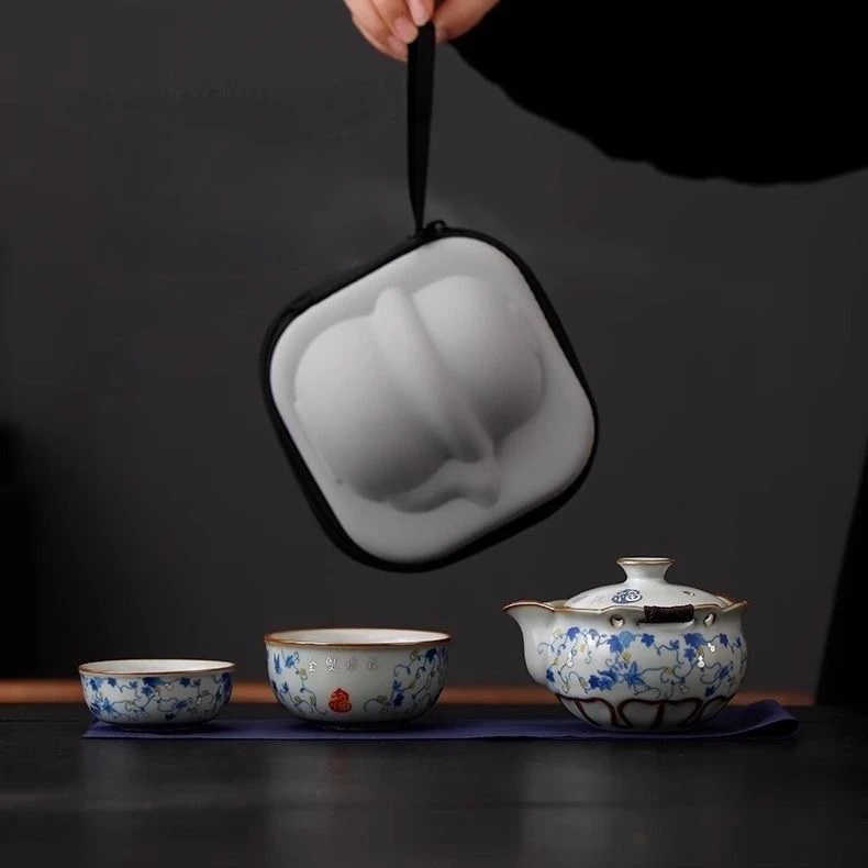 颜荣聪手抓一壶二杯掐丝银福禄双全旅行茶具