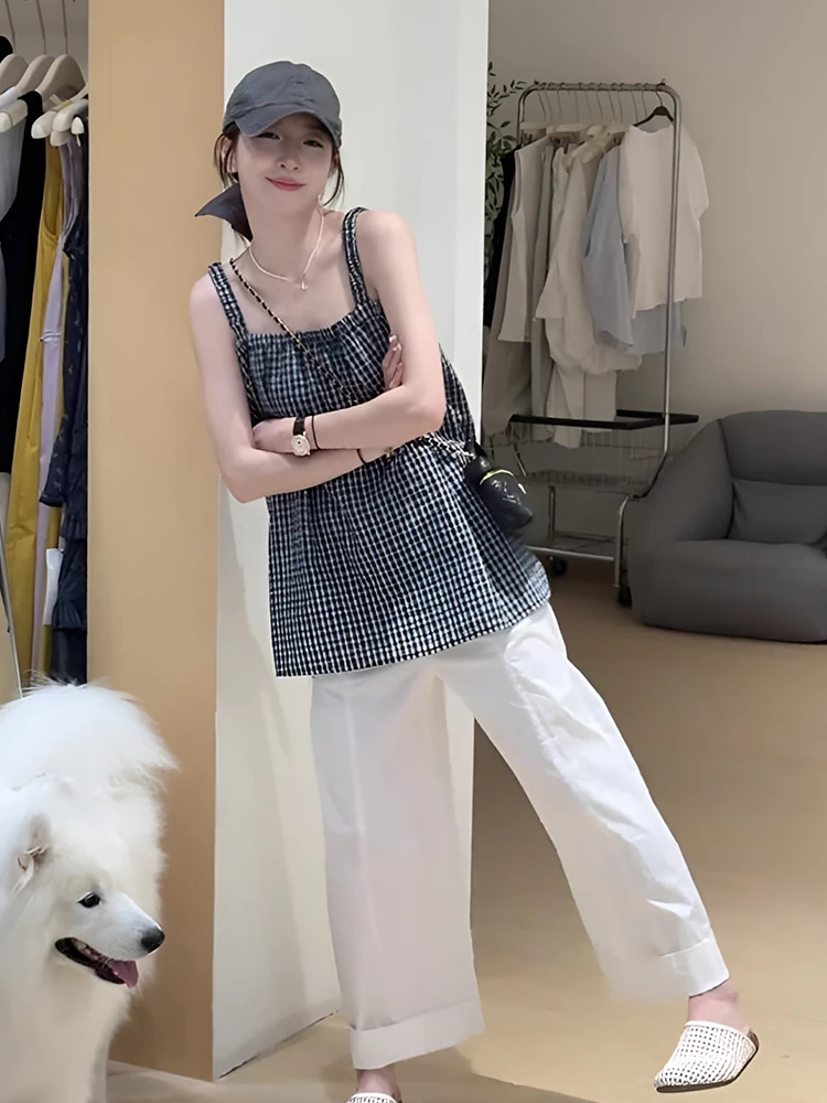 韩系松弛感时尚无袖背心女2025夏季新款休闲减龄直筒阔腿裤两件套