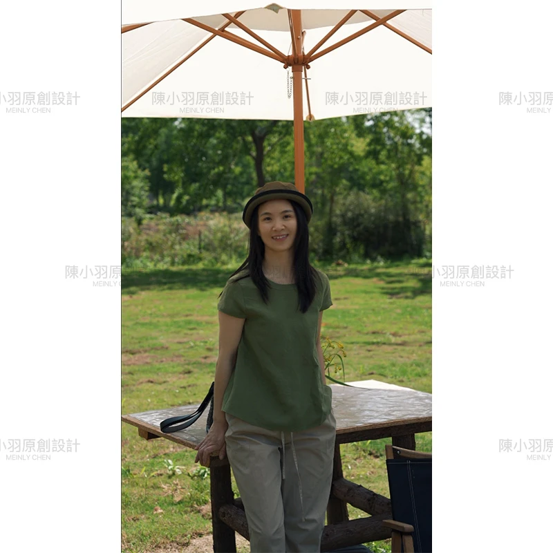 【MEINLY  CHEN】【麻T】高端设计师款时尚百搭简约圆领麻T恤8250193