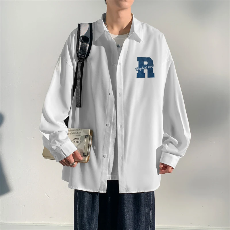 时尚春秋长袖休闲百搭痞帅宽松潮流港风白色简约帅气外套