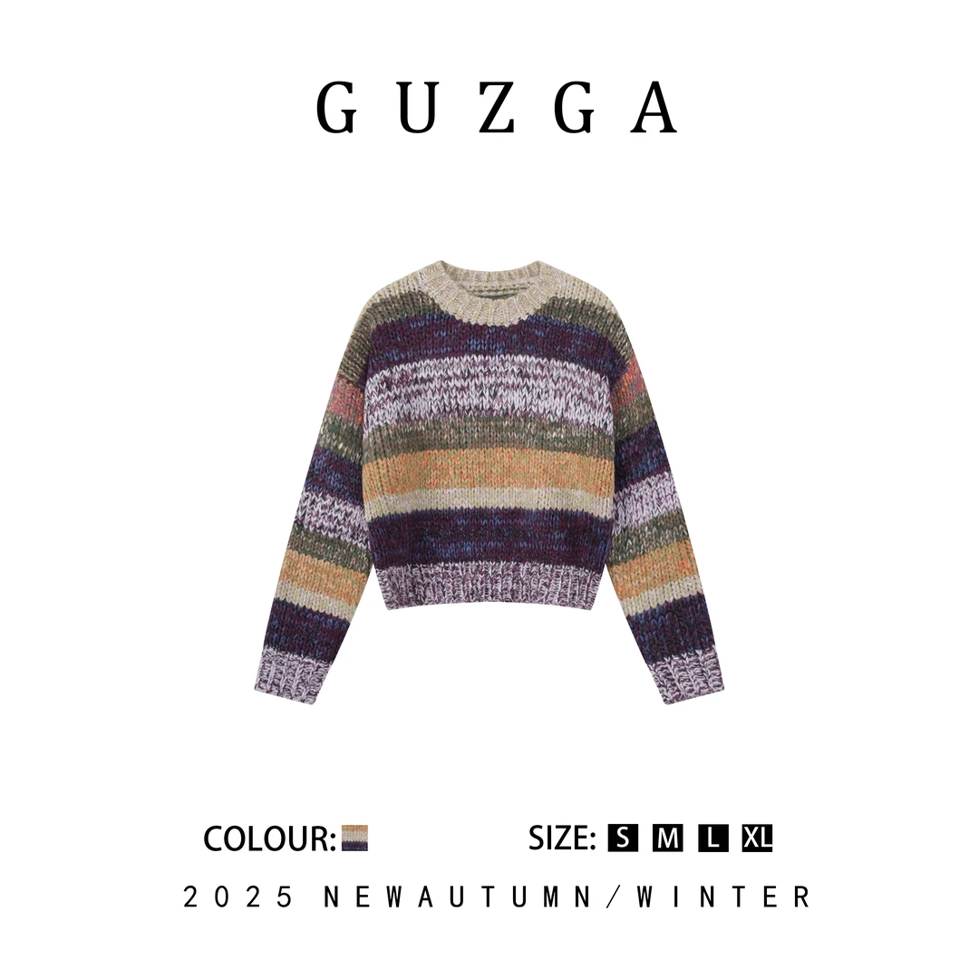 GUZGA【怀瑾握瑜】2025秋季上新撞色条纹针织毛衣时尚百搭舒适
