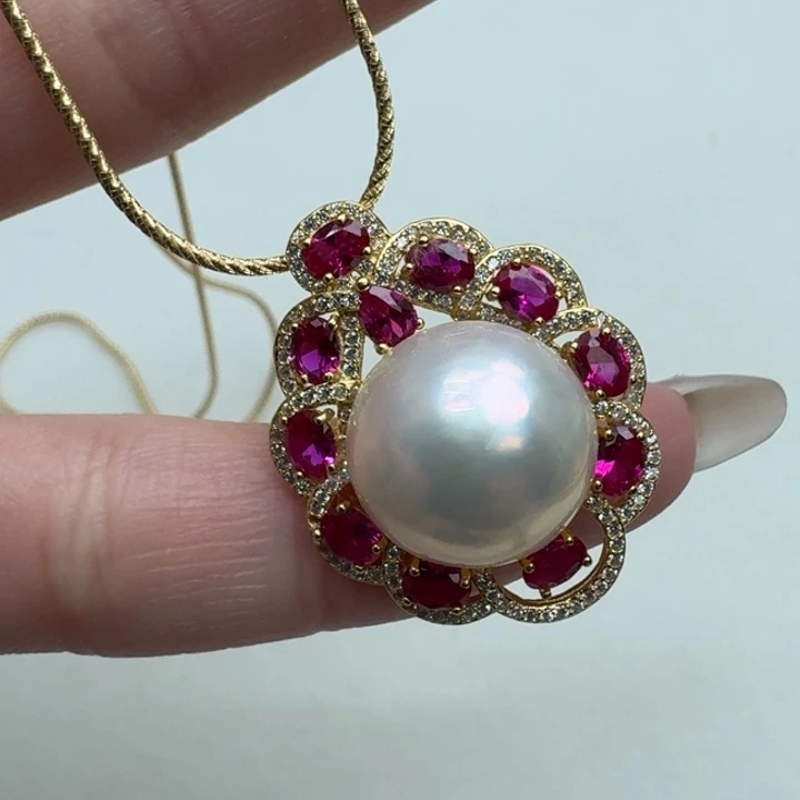 拼合珍珠（马贝珠）颈饰银S925镶嵌