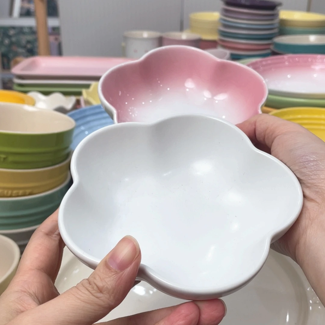 瓷片微瑕2个小花朵深碟