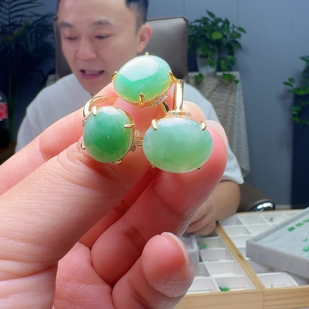 翡翠银S925镶嵌戒指多样性发货其一