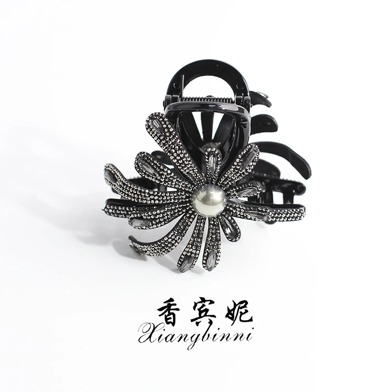 香宾妮原创设计发夹高级韩版轻奢闪镂空花朵新款鲨鱼夹9130