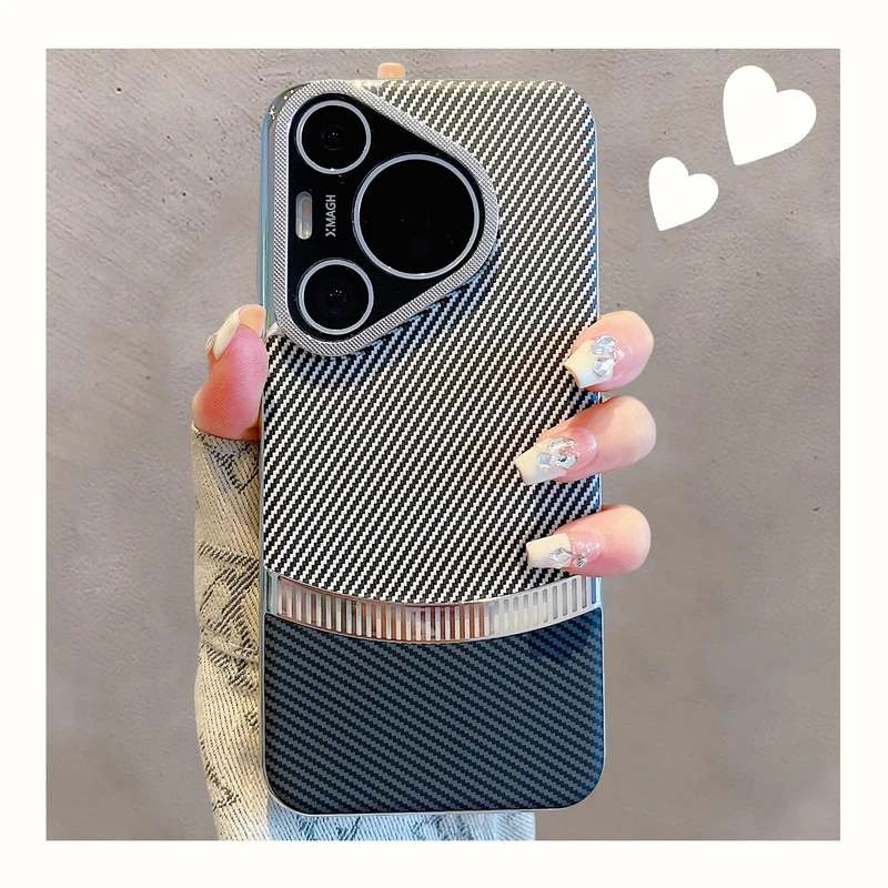 适用华为pura70pro+手机壳高级碳纤纹拼接mate70pro奢华mate60pro