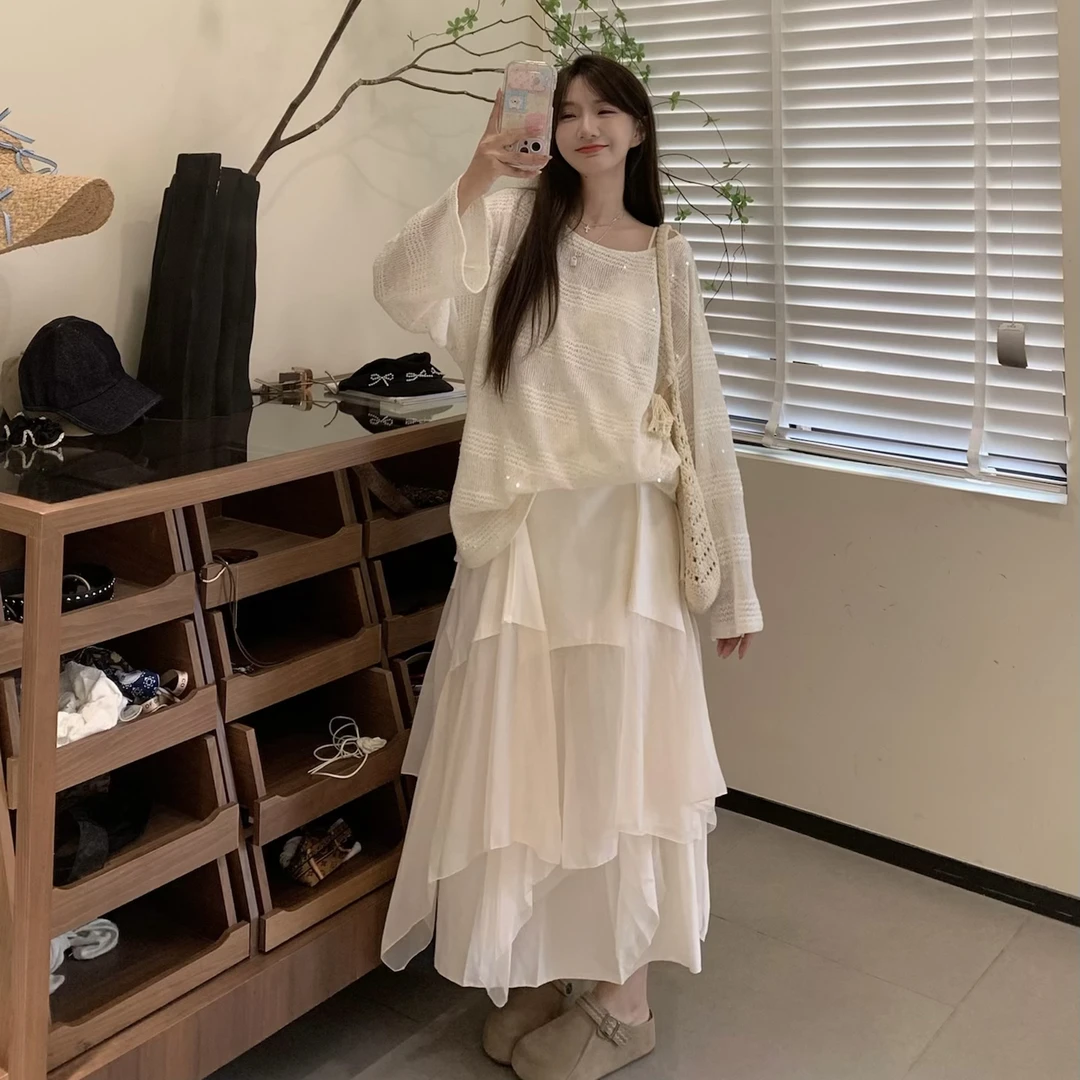 毛小兔2024新款秋季薄款不规则纱裙