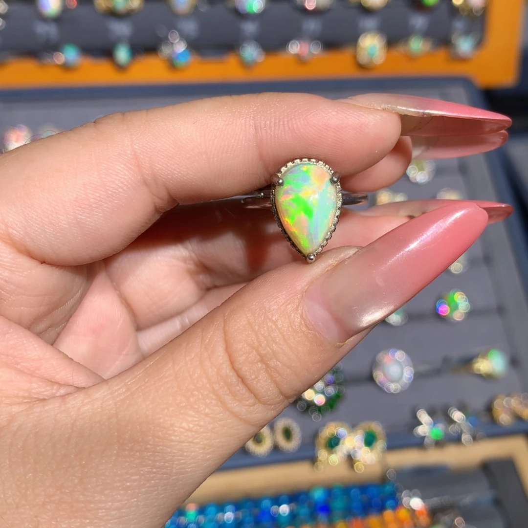 银S925镶嵌欧泊欧泊戒指l