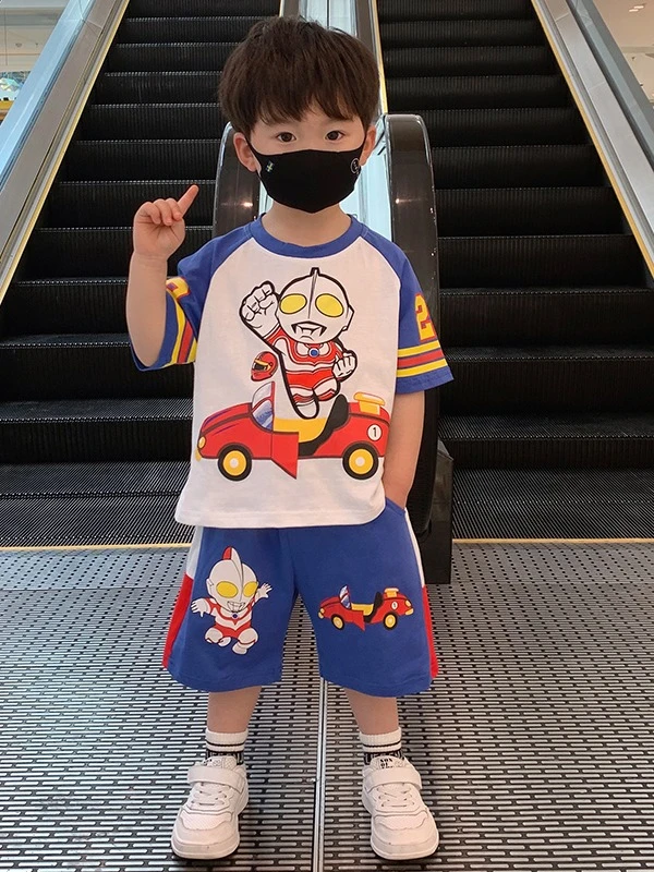 夏季男童2-6岁奥特曼套装中小童薄款小童夏天卡通幼儿园男孩子T恤